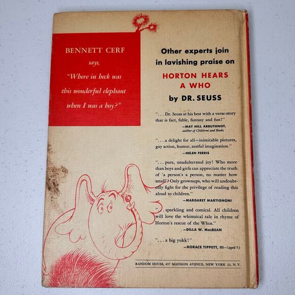 Dr Seuss Horton Hears A Who 1954 Hardcover First Edition Book Club Edition - Picture 4 of 4